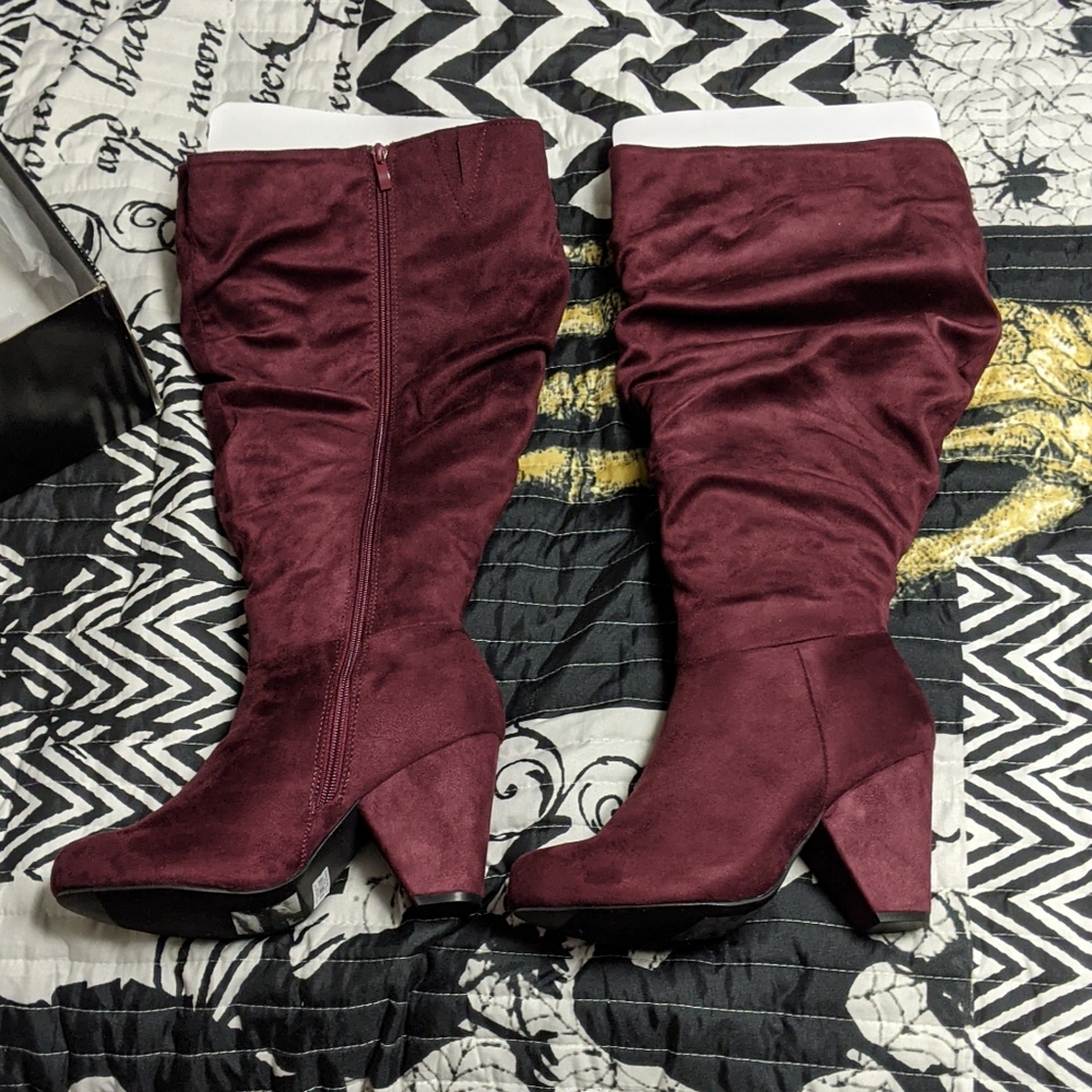 Torrid faux suede knee high slouch cone heel boot